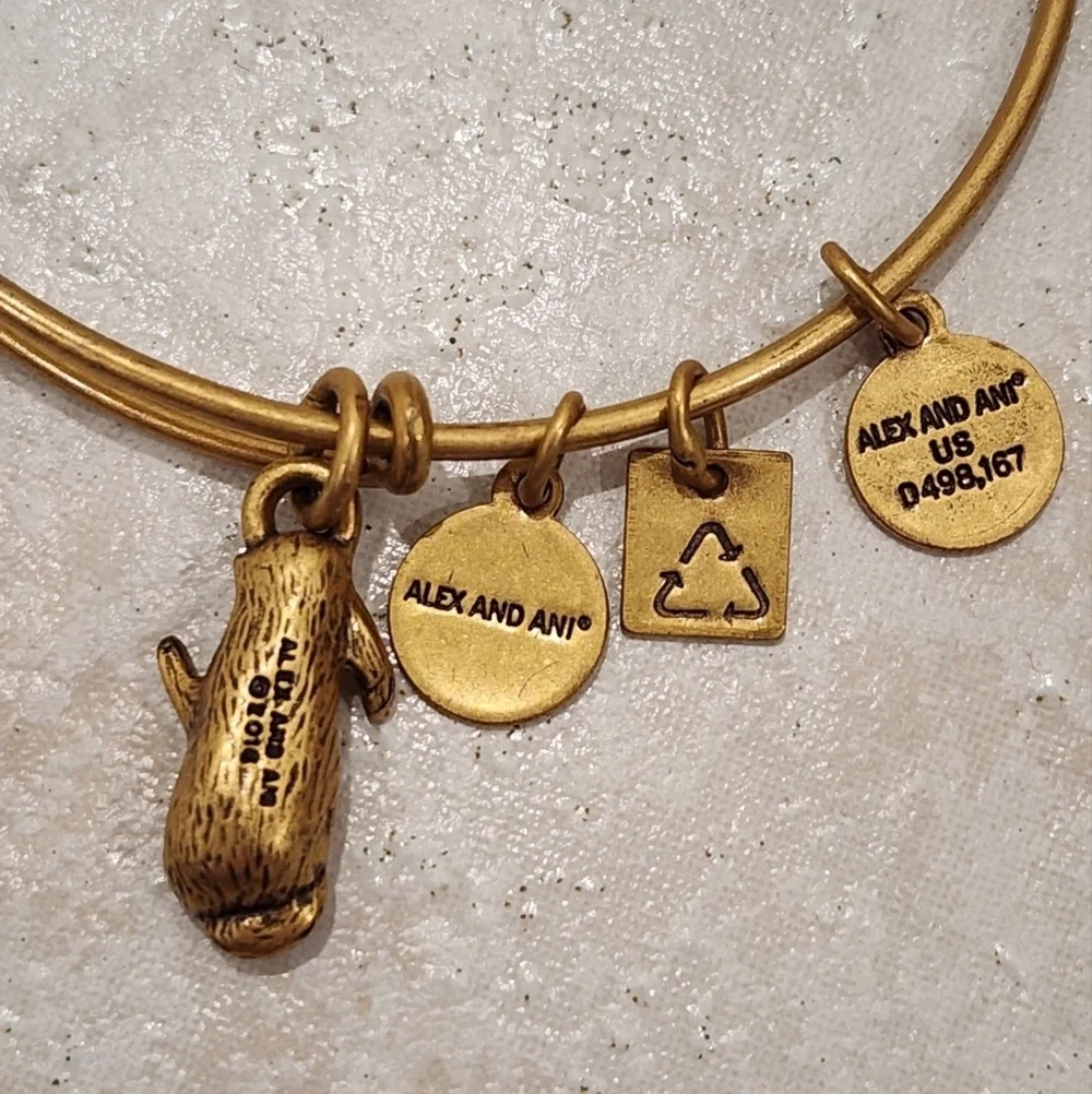 Alex And Ani Charity Sea Otter Gold Finish Expandable Bangle Bracelet - Picture 4 of 6